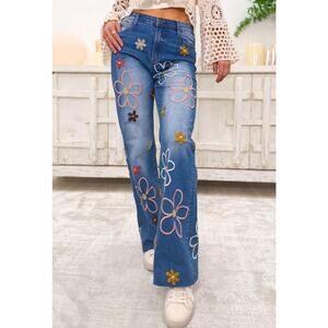 OH Oli & Hali Embroidered Flower Jeans Denim Jeans Size XL NWOT Daisy Floral